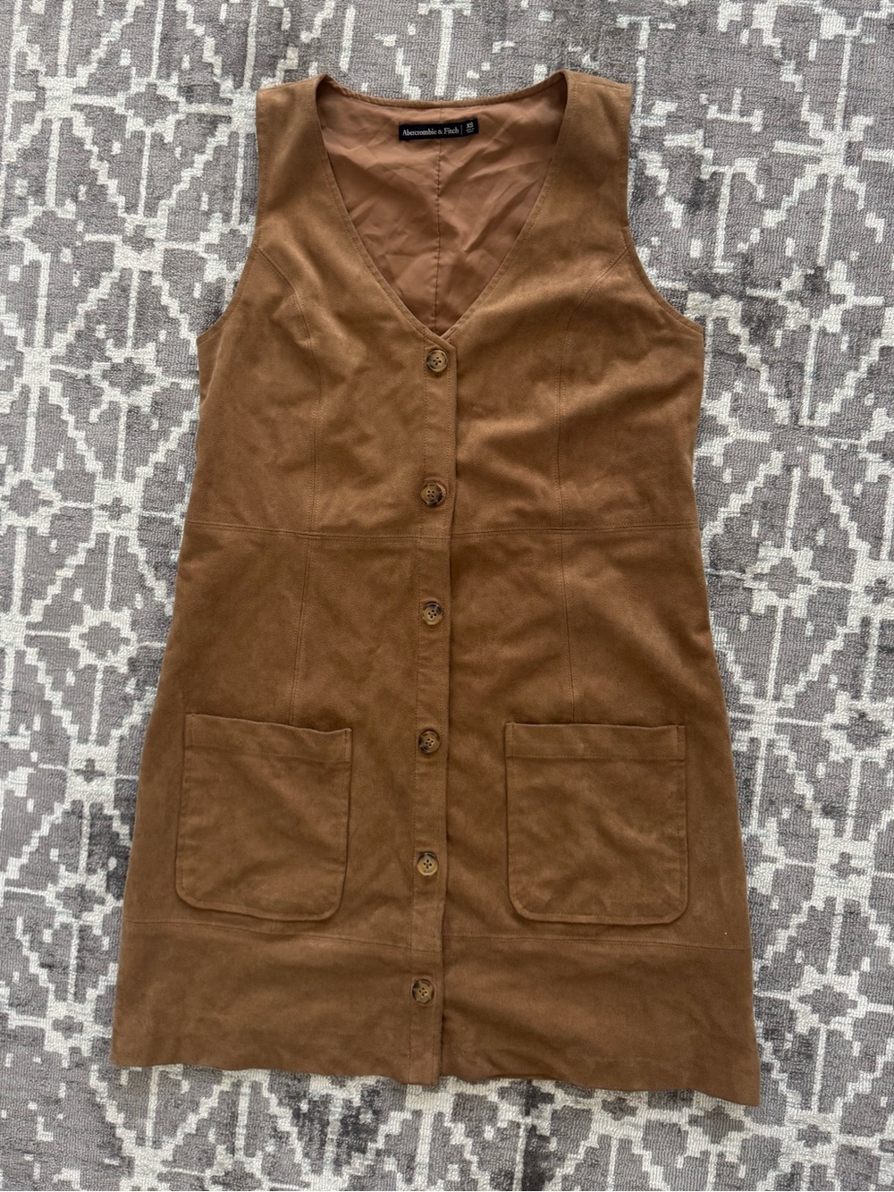 Abercrombie & Fitch Chestnut Brown Suede Button-Front Mini Dress